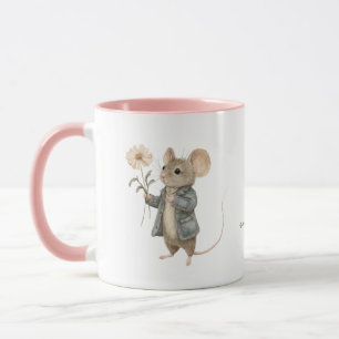 Original Hand Painted Mouse Holding Flower Nursery Mug