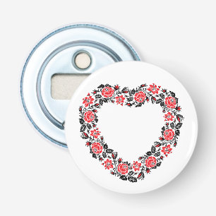 Original Heart of cross-stitch red rose flowers Bottle Opener