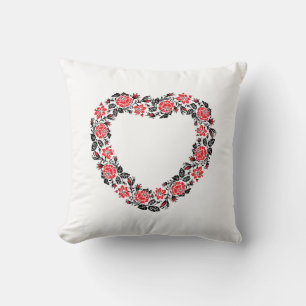 Original Heart of cross-stitch red rose flowers Cushion