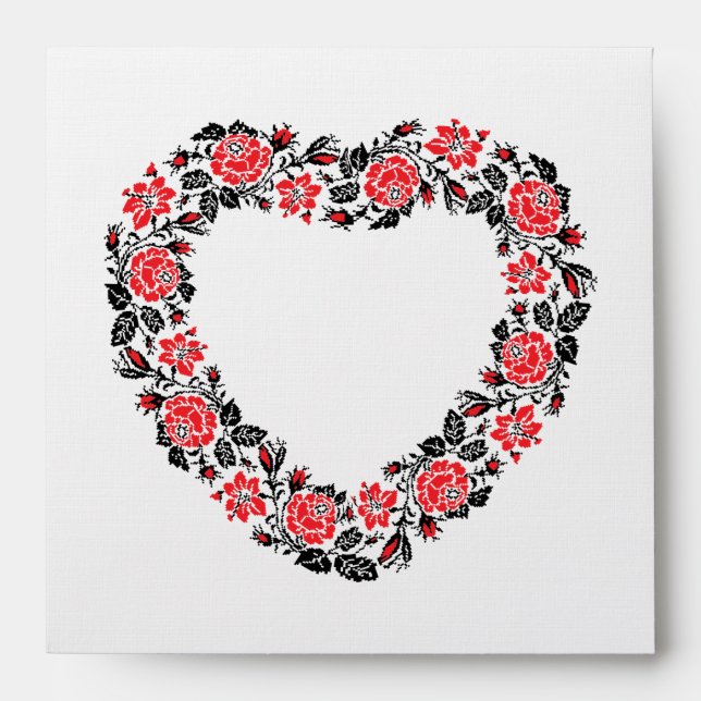 Original Heart of cross-stitch red rose flowers Envelopes (Front)