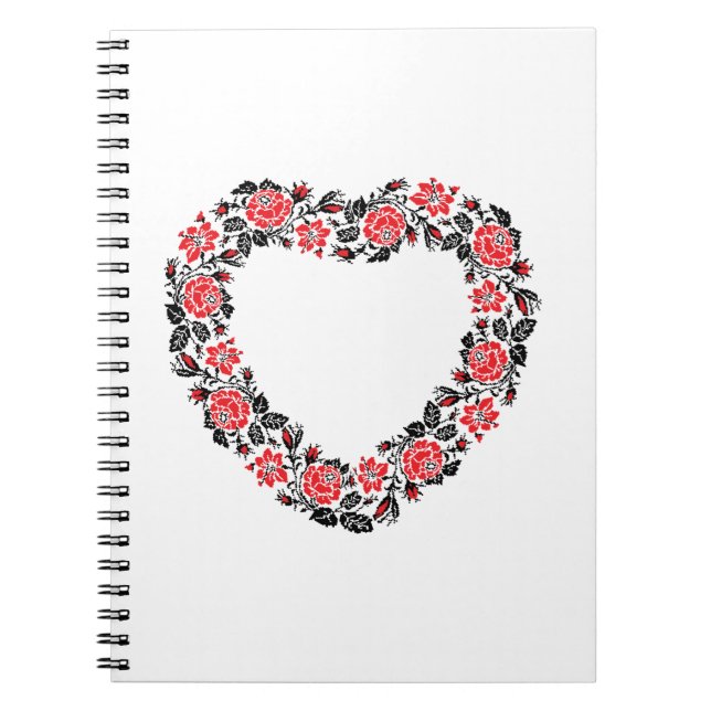 Original Heart of cross-stitch red rose flowers Notebook (Front)