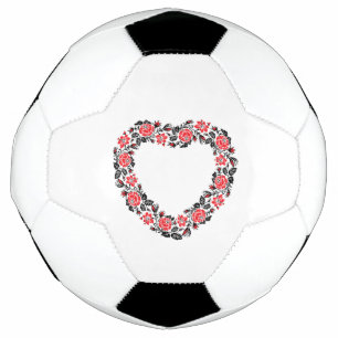 Original Heart of cross-stitch red rose flowers Soccer Ball