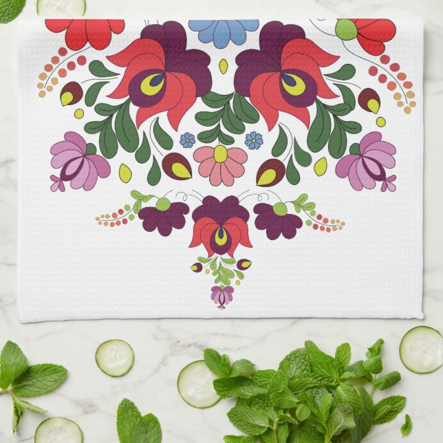 Original Hungarian Matyo Kitchen Blessing Quote Tea Towel (Folded)