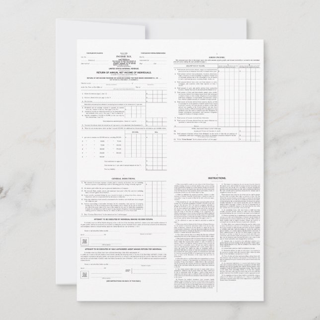 Original Income Tax Form 1040 from 1913 (4) Pages (Front)