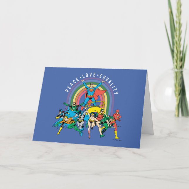 Original Justice League - Peace, Love, Equality Card (Front)