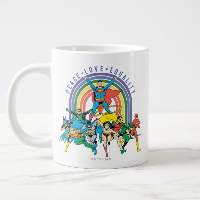 Original Justice League - Peace, Love, Equality Large Coffee Mug (Left)
