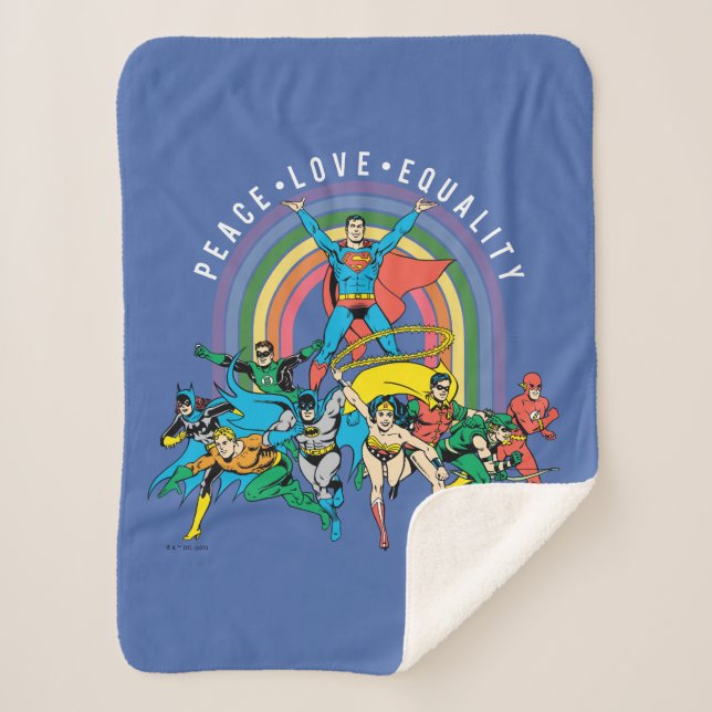 Original Justice League - Peace, Love, Equality Sherpa Blanket (Front)
