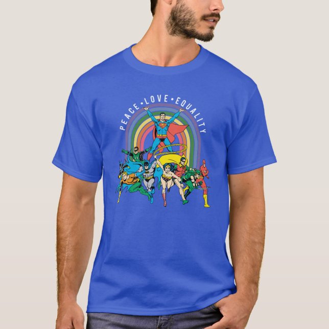 Original Justice League - Peace, Love, Equality T-Shirt (Front)