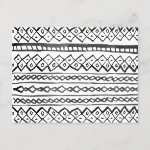 Original modern black watercolor aztec pattern postcard