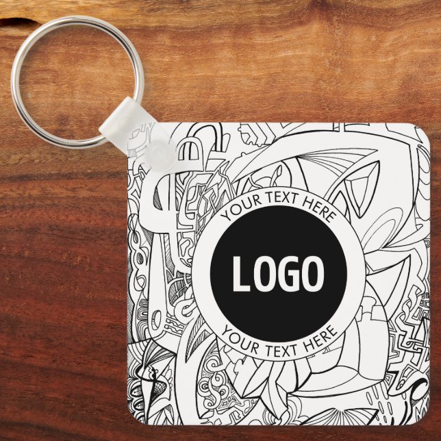 Original Modern Line Artwork & Your Logo Key Ring (Front)