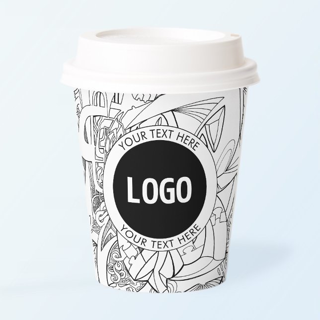Original Modern Line Artwork & Your Logo Paper Cups (Creator Uploaded)