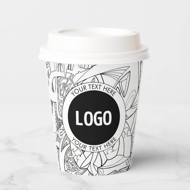 Original Modern Line Artwork & Your Logo Paper Cups (Front)