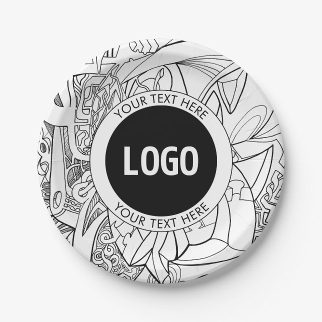 Original Modern Line Artwork & Your Logo Paper Plate (Front)