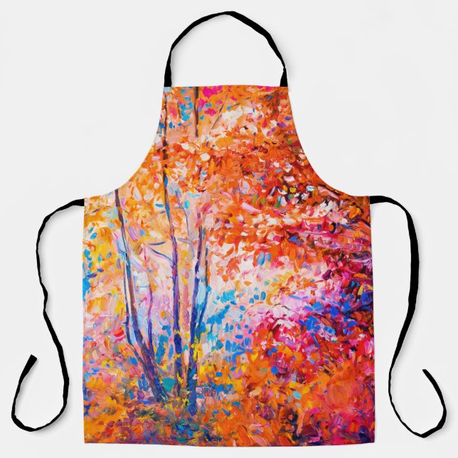 Original oil painting showing beautiful autumn lan apron (Front)