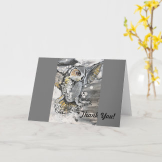 Original Owl Art Thank You Card- blank inside Card