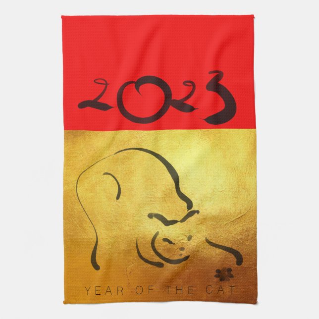 Original painting Cat Vietnamese New Year 2023 KT3 Tea Towel (Vertical)