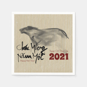 Original Painting OX Vietnamese New Year 2021 PN Napkin