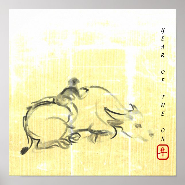 Original painting Water Buffalo Child Ox Year SqP Poster (Front)