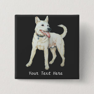 original picture of panting white American bulldog 15 Cm Square Badge