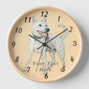 original picture of panting white American bulldog Clock