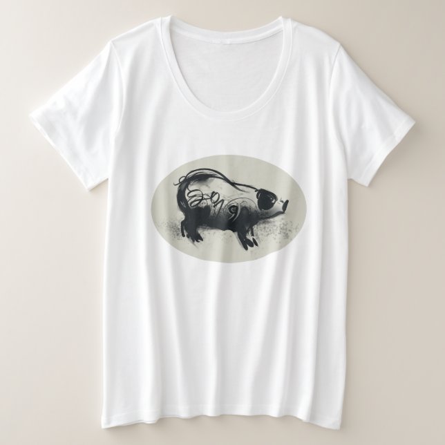 Original Pig Drawing with 2019 Plus Size T-Shirt (Design Front)