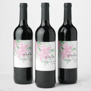 Original Pink Floral Watercolor Hand-painted Wine Label