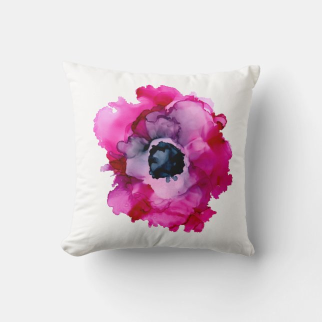 ORIGINAL pink peony handpainted-white/fuchsia Cushion (Front)