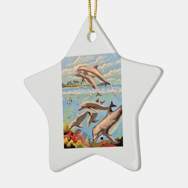 Original Playful Dolphins,  Young Artist | Ceramic Tree Decoration (Left)