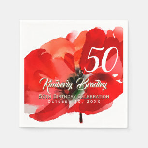 Original Poppy watercolors 50th Birthday Party PN Napkin