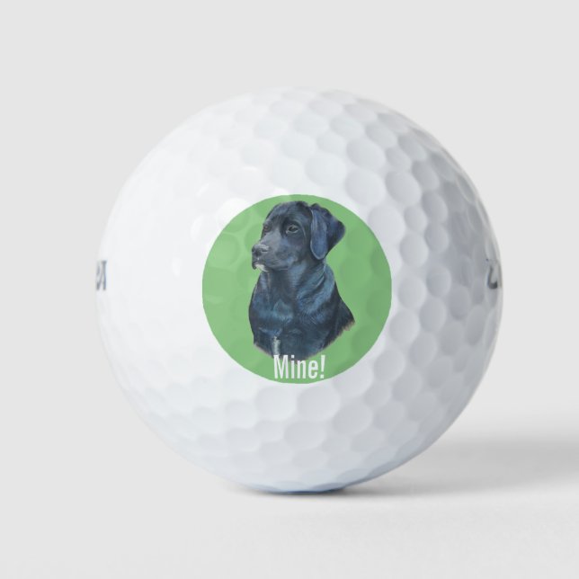 original portrait picture of black labrador dog golf balls (Front)