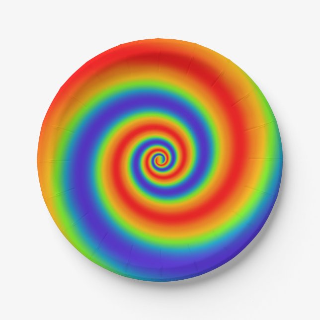 Original Rainbow Gradient Colourful Spiral Effect Paper Plate (Front)