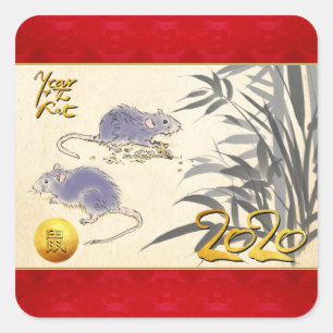 Original Rats Bamboo painting 2020 Sq Sticker