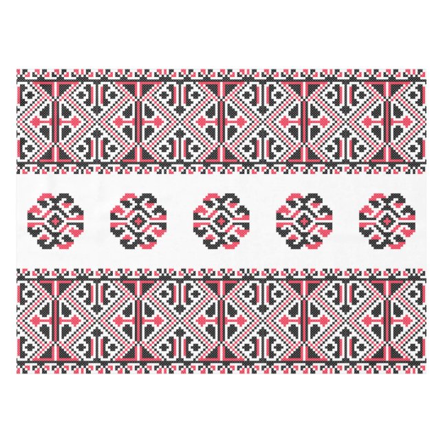 Original Red and Black cross-stitch Pattern Tablecloth (Front (Horizontal))