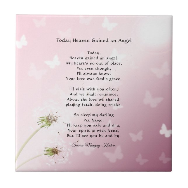 Original Remembrance Poem Butterflies Pet Memorial Tile (Front)