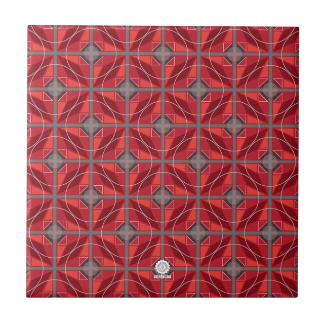 Original retro 60s circles and diamonds red tile (Front)