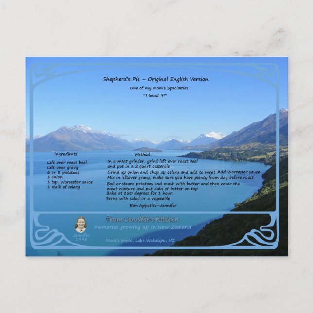 Original Shepherd's Pie Recipe Postcard (Front)