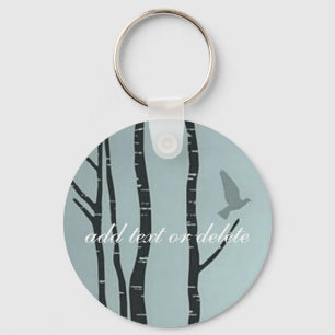 Original silver birch, bird artwork key ring
