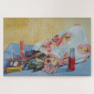 original still life picture of vintage make up bag jigsaw puzzle