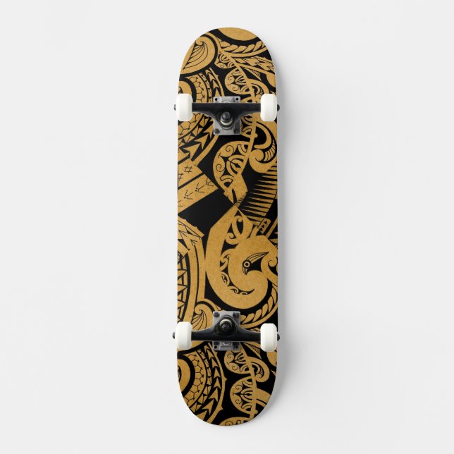 original tattoo drawing on wood island style skateboard (Front)