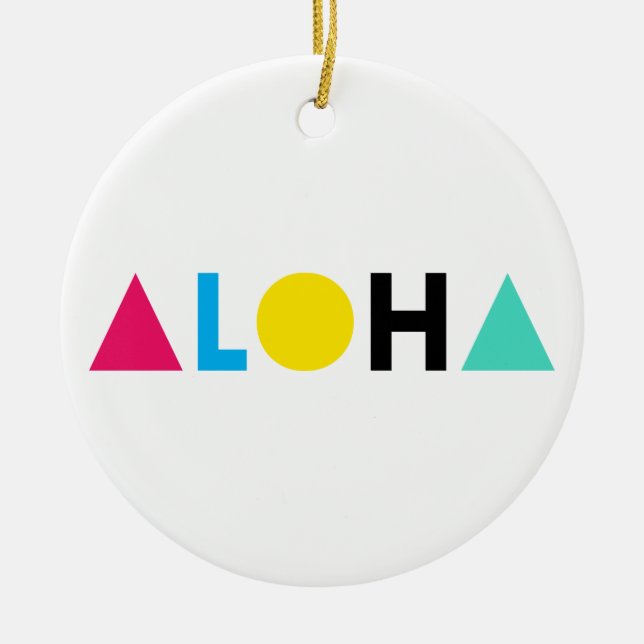 Original text ALOHA colour letters Ceramic Tree Decoration (Front)