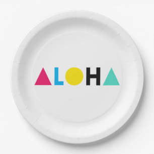 Original text ALOHA colour letters Classic Round S Paper Plate