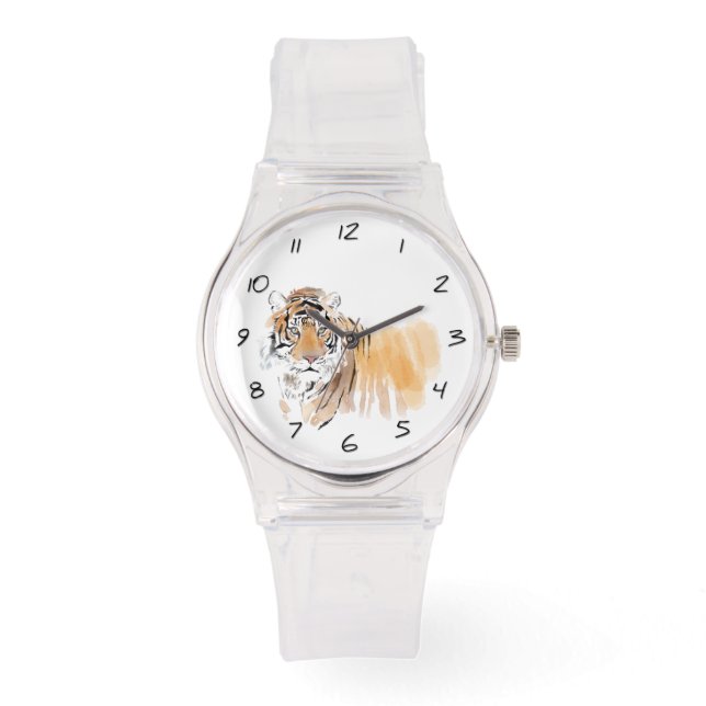 Original Tiger Watercolor Chinese Zodiac Birthday Watch (Front)