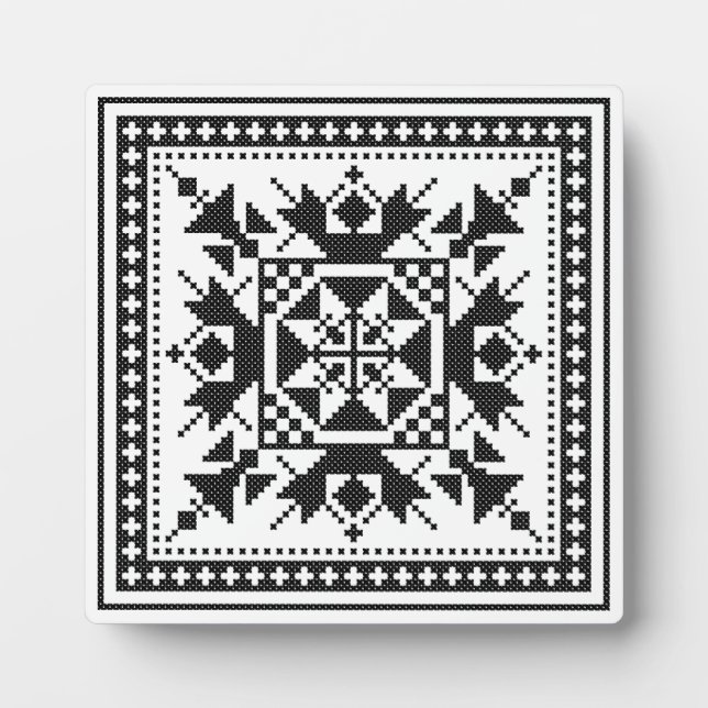Original traditional ethnic Black cross-stitch Plaque (Front)