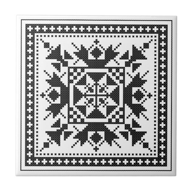 Original traditional ethnic Black cross-stitch Tile (Front)