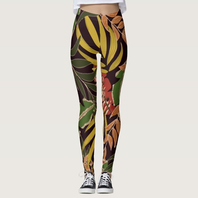 Original  Tropical  Plants Leaves Leggings (Front)