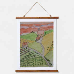 Original TUSCANY watercolor painting on canvas Hanging Tapestry