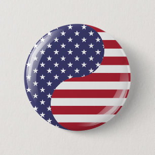 Original USA patriotic Ying Yang Symbol 6 Cm Round Badge