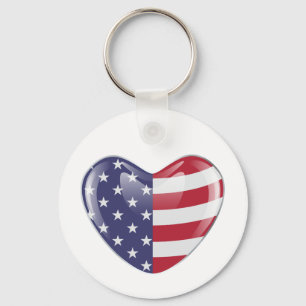 Original USA symbol American flag on a heart shape Key Ring