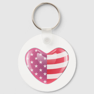 Original USA symbol American flag on a heart shape Key Ring