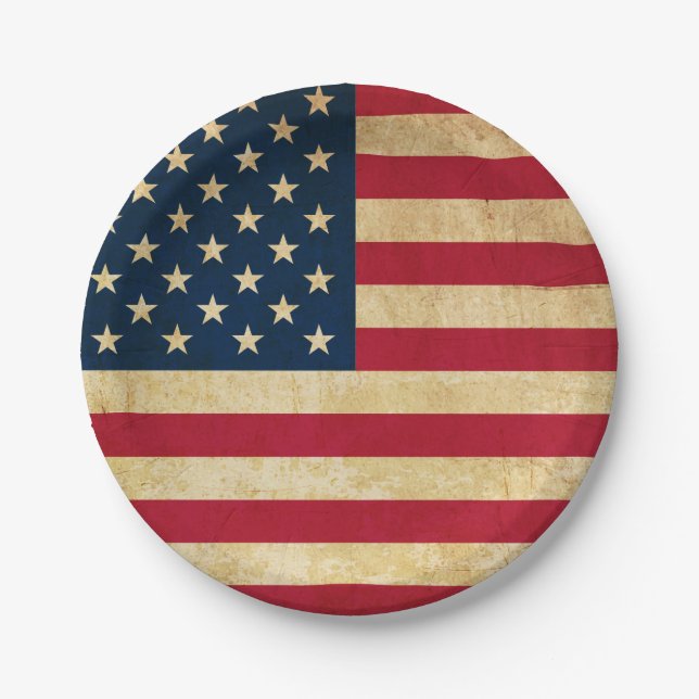Original Vintage Patriotic American Flag Paper Plate (Front)